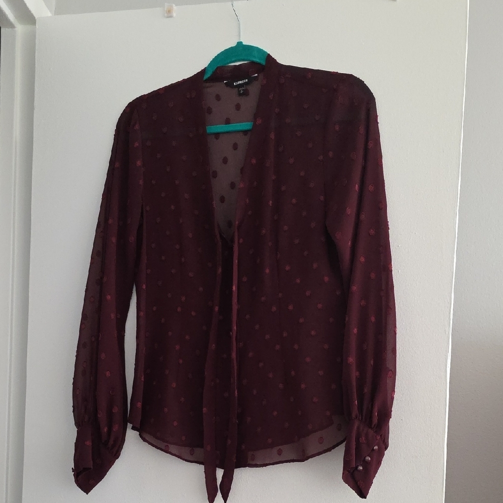 Express Burgundy Tie-Neck Blouse